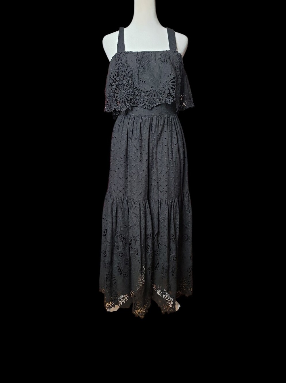 Antonio Melani Black Eyelet Tiered Maxi Dress